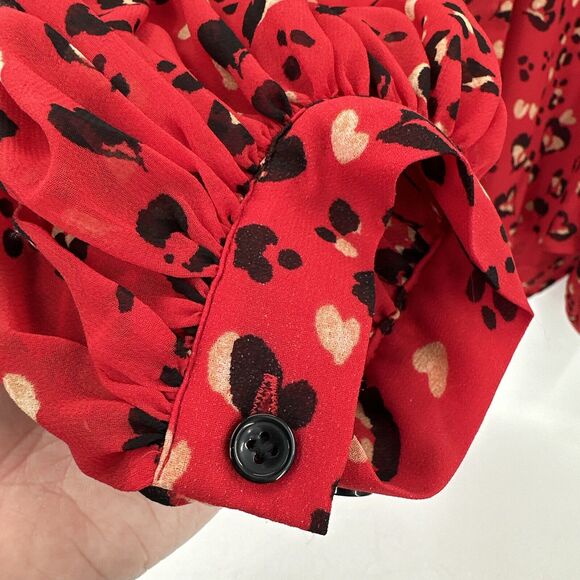 Chico's Blouse Womens Medium Red Heart Leopard Print Button Up Shirt Tie Front - Picture 9 of 10